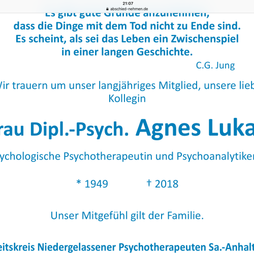 Nachruf Agnes Lukas MZ 12.5.18